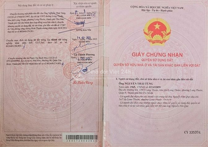 Bán Đất Chính Chủ Q.9. Đất 2 mặt tiền - dt:1700 m2, có 200 m2 thổ cư