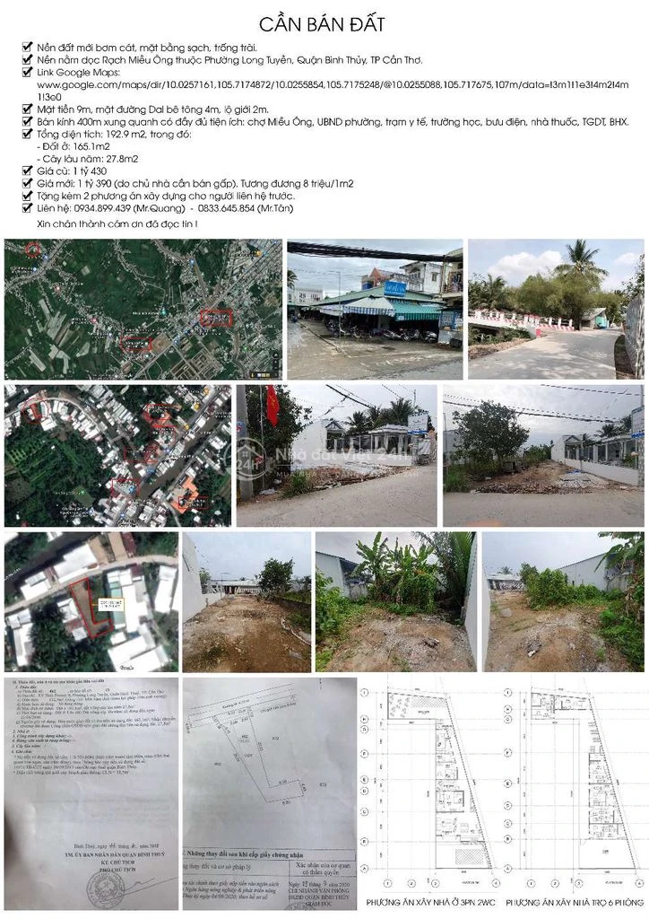 Bán đất thổ cư Rạch Miễu Ông sát chợ