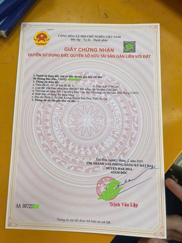 Gia Lai - Bán đất vườn có thổ cư 2766 m2 của gia đình tại Đak Đoa