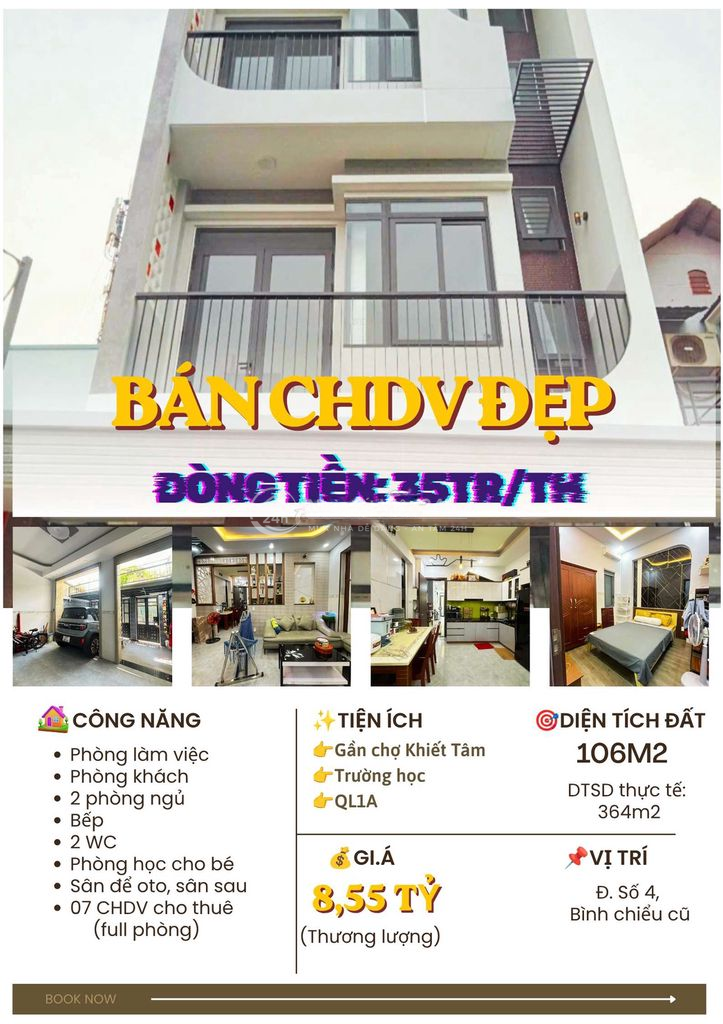 (CC) Bán CHDV 4 tầng | 35tr/tháng | Ngay chợ Khiết Tâm | Bình Chiểu cũ