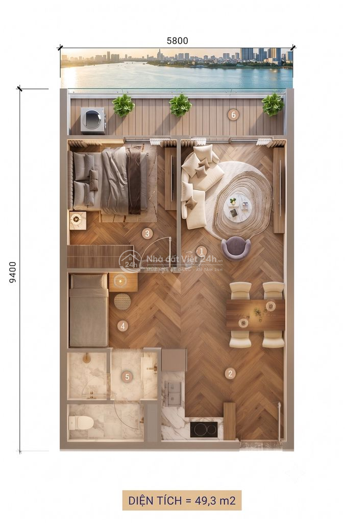 Căn hộ cao cấp Sun Group S-Light, khu Ero Villa 2, 50m2, 2 PN, 2.4 Tỷ