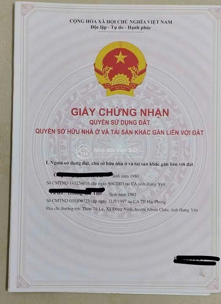 LÔ ĐẤT FULL THỔ CƯ THÔN TỬ LÝ- ĐÔNG NINH- KHOÁI CHÂU - HƯNG YÊN( cũ)