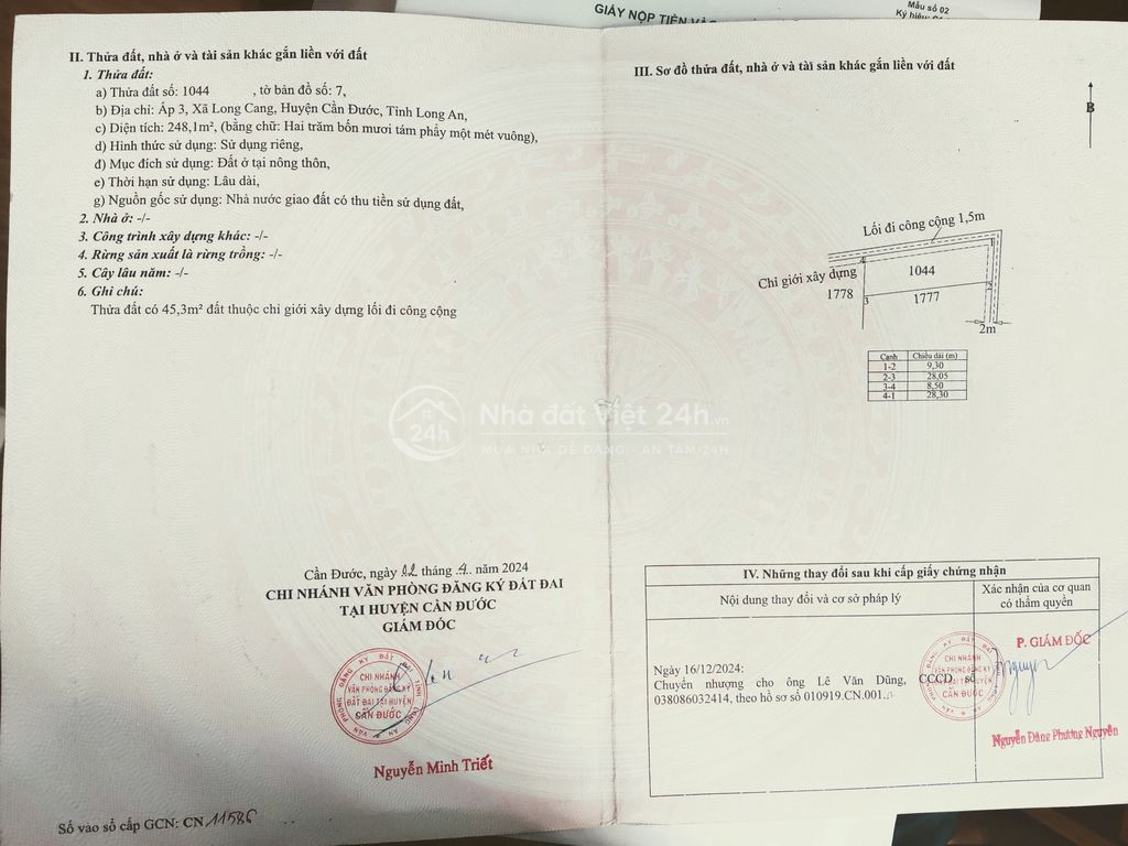 CHÍNH CHỦ BÁN ĐẤT THỔ CƯ XÃ LONG CANG – CẦN ĐƯỚC, LONG AN