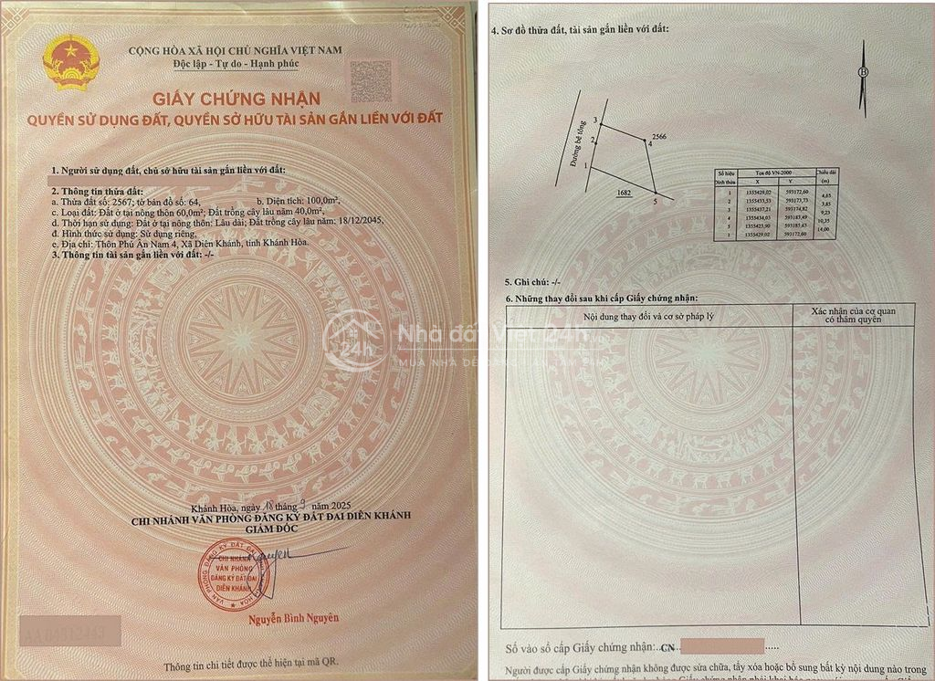 Đất Diên An mặt tiền đường Cây Dầu - Diên An - Khánh Hòa