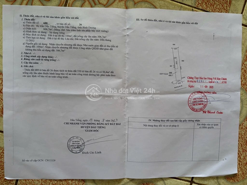 Bán đất mặt tiền Thị trấn Dầu Tiếng