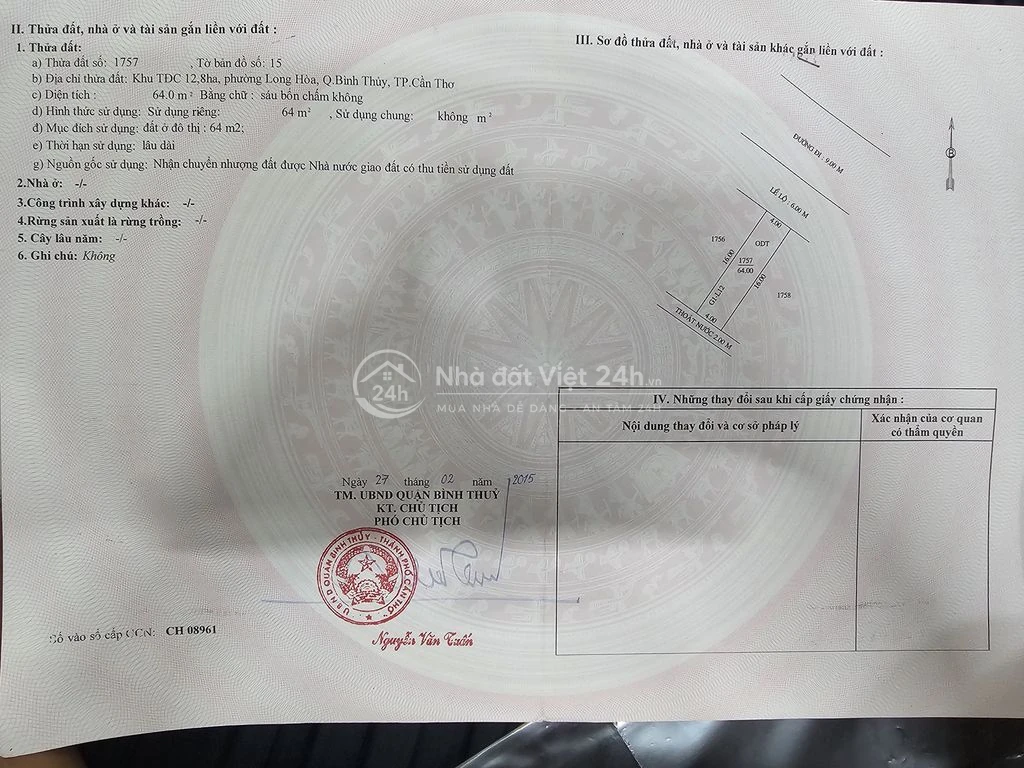 Bán nền 64m2 KDC Bình Nhựt gần siêu thị Aeon đường Võ Văn Kiệt