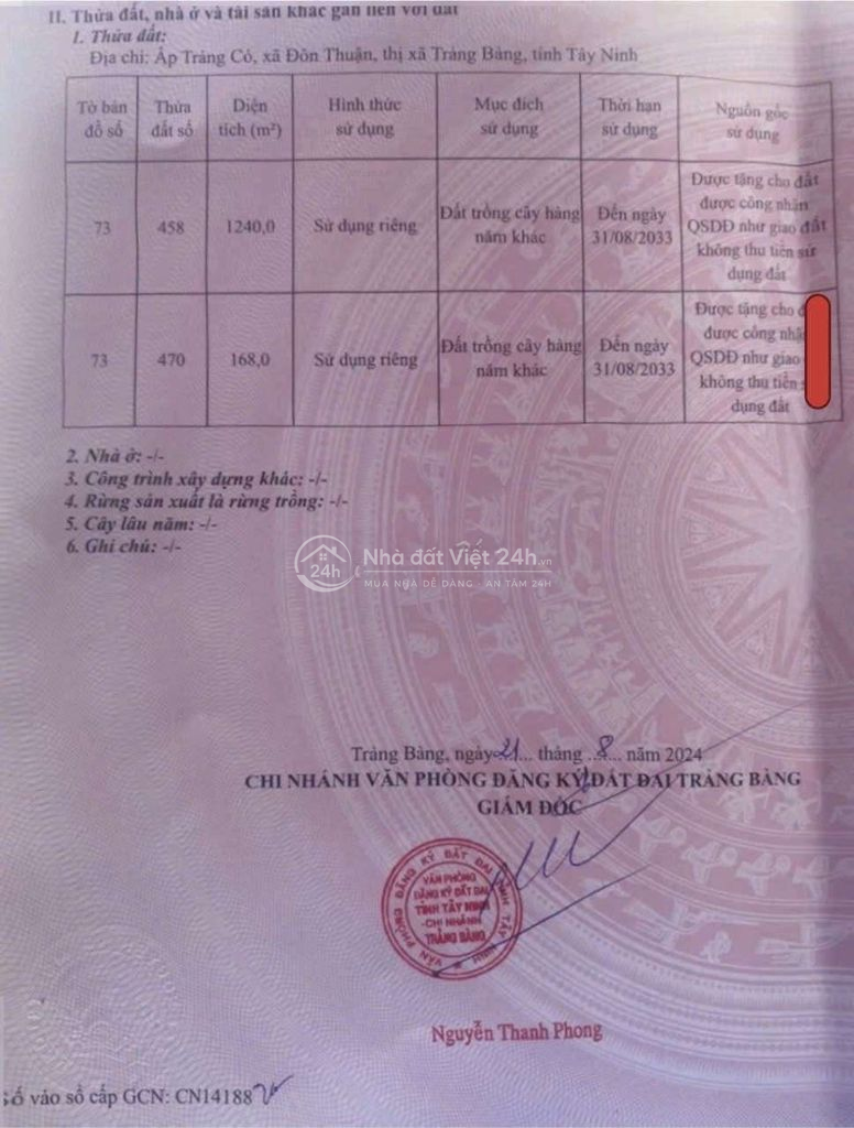 CHÍNH CHỦ BÁN ĐẤT KCN PHƯỚC ĐÔNG - TRẢNG BÀNG GIÁ RẺ