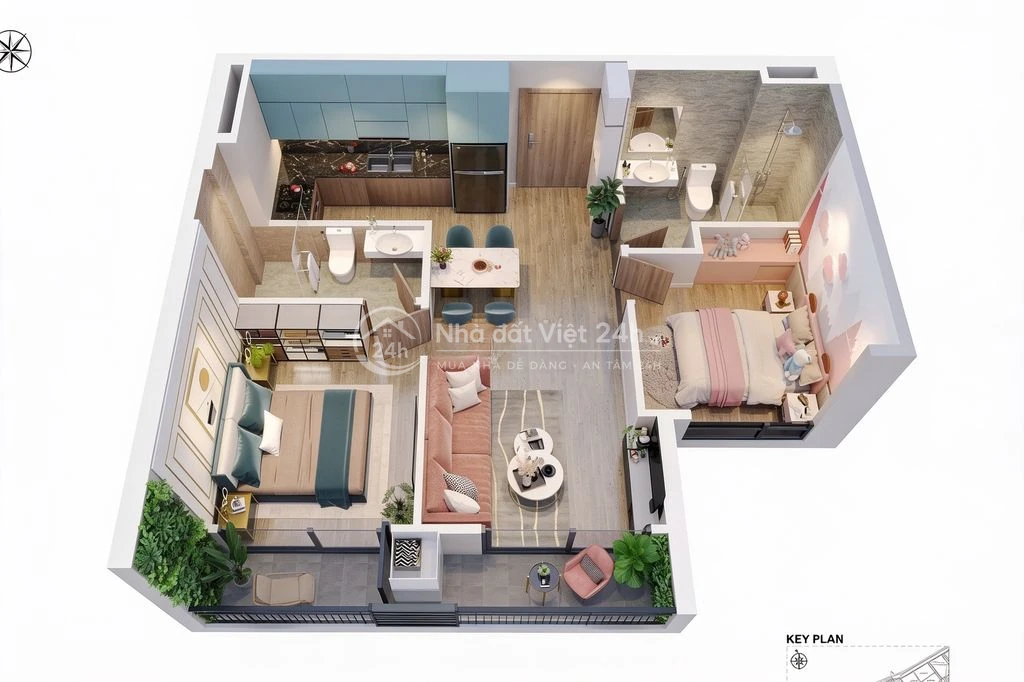 Căn mới chưa qua sử dụng, 2PN 2WC Vinhomes, 73m², ban công thoáng