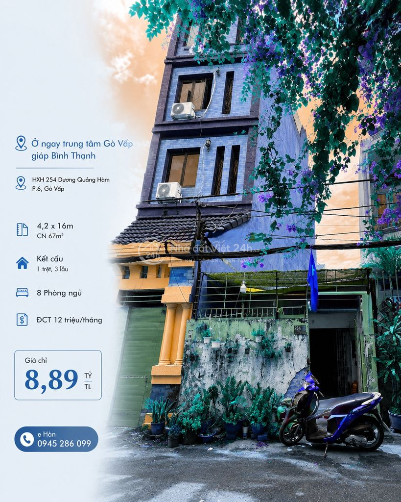254 Dương Quảng Hàm P5 4.2x16 CN 67m2 nhà C4 giá 8.89 tỷ ~ 126tr/1m²