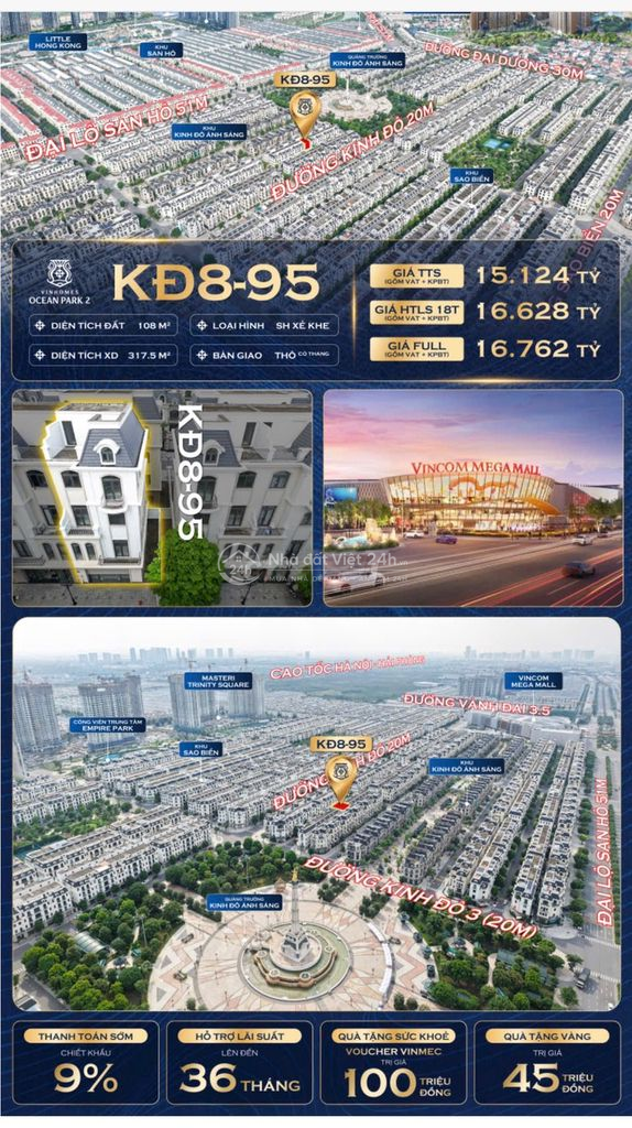 Nhỉnh 14 tỷ Shophouse 108m2 tại phân khu Kinh Đô gần quảng trường