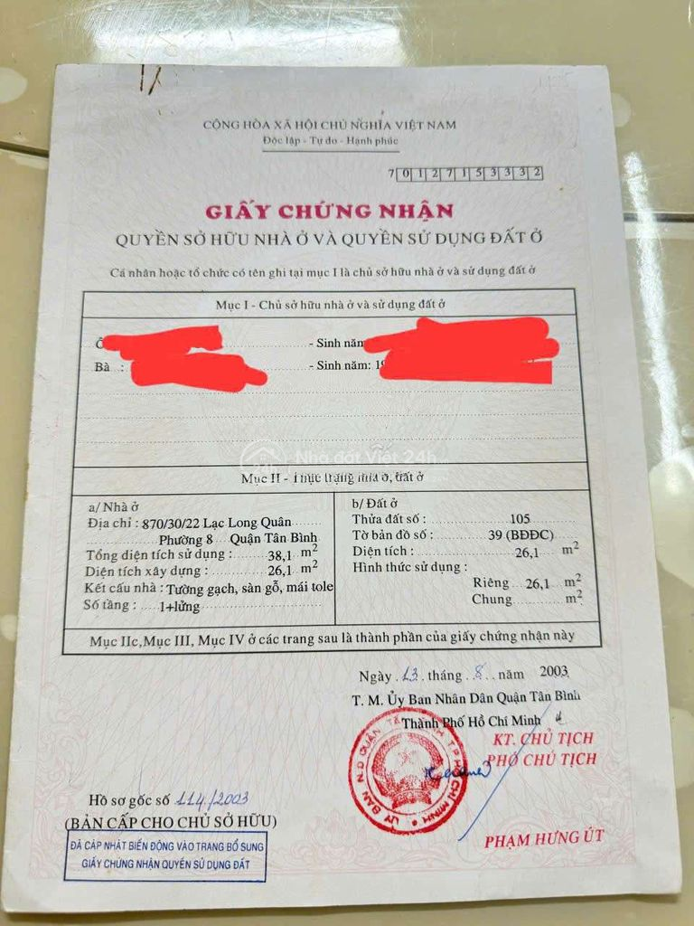 BÁN NHÀ NGAY CHỢ Tân BÌNH