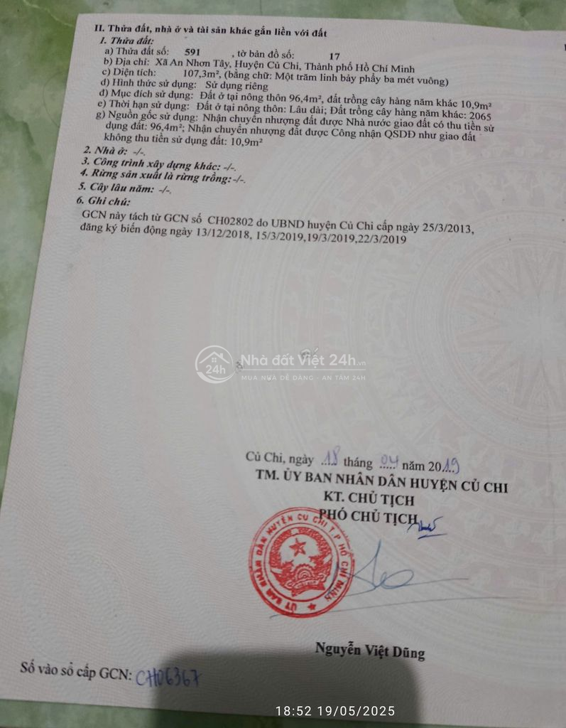 Bán đất đường nhựa 6m, cách Phạm Thị Than 20m, DT 107,3m2 giá 1.5 tỷ