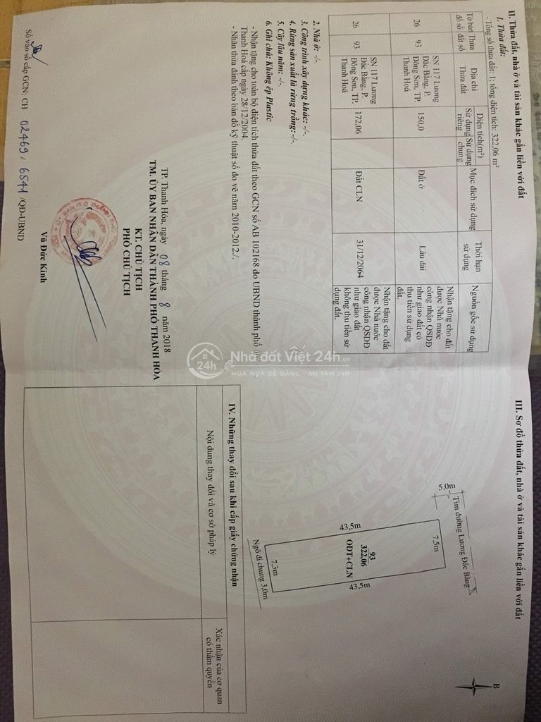 Bán gấp đất Tp Thanh Hoá 322,06m2 giá 9 tỷ hai mặt ổ đẹp sẵn