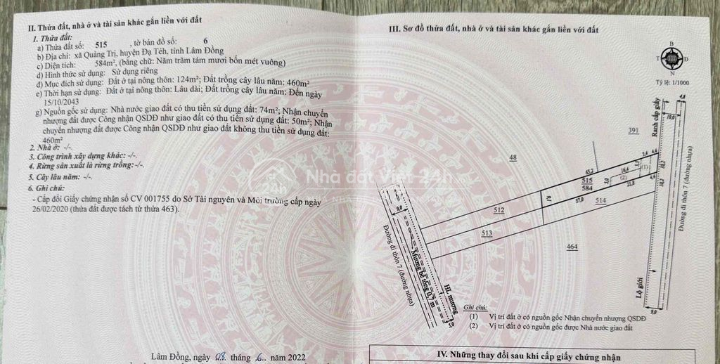 Đất mặt tiền nhựa xe ô tô vi vu, gần hồ Đạ Tẻh