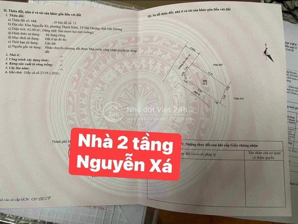bán đất trên đất có nhà 2 tầng tại ngõ KDC Nguyễn Xá cạnh
