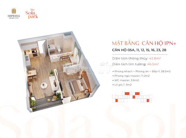 Bán gấp căn 1PN+1 43m G2 view đẹp imperia The Sola Park