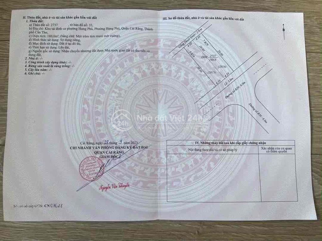 BÁN ĐẤT MẶT TIỀN HƯNG PHÚ , CÁI RĂNG , CẦN THƠ