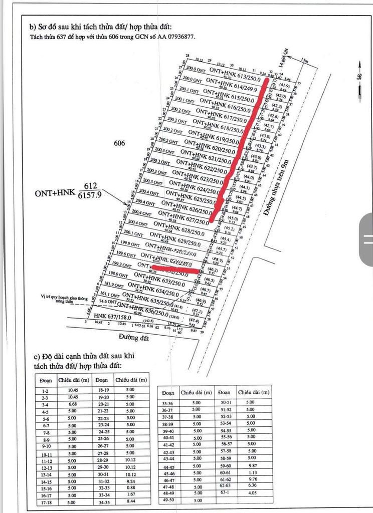 Mặt Tiền Đường Nhựa 13m, 5x50 có 200m Thổ Cư, sổ hồng riêng