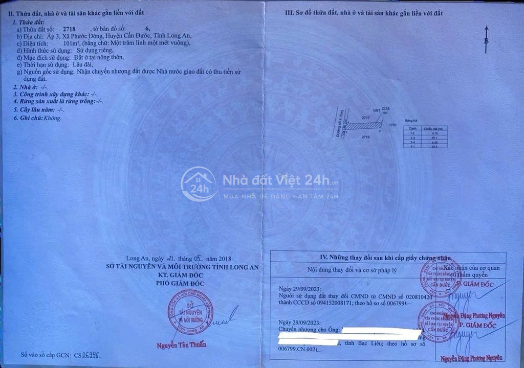 chính chủ bán gấp nền 101m2 KDC mặt tiền QL50 tại trung tâm Cần Đoức