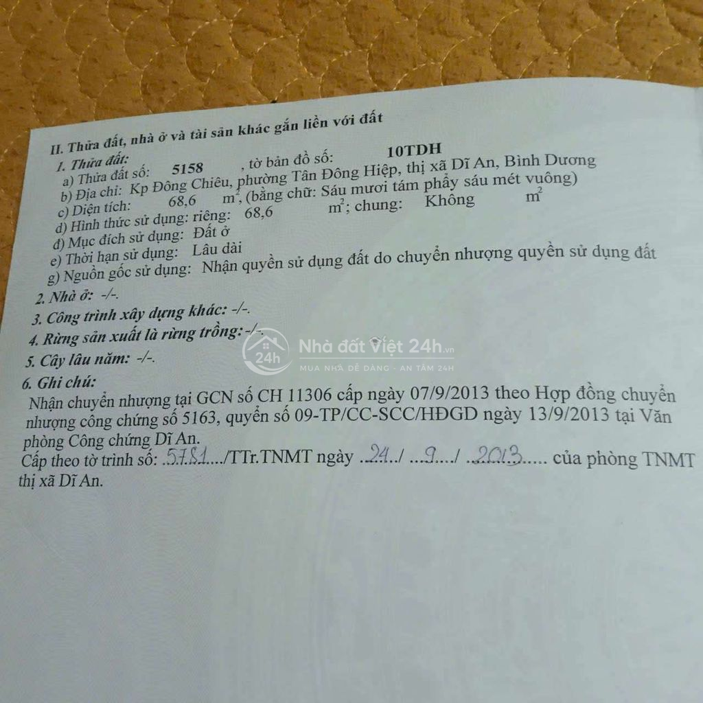 CHÍNH CHỦ) Bán đất KP Đông Chiêu 68,6M² TẠI DĨ AN