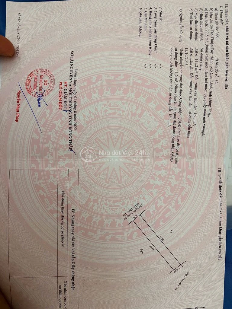 BÁN ĐẤT THỔ CƯ ĐƯỜNG NGUYỄN CÔNG NHÀN – TP. CAO LÃNH (900TR)