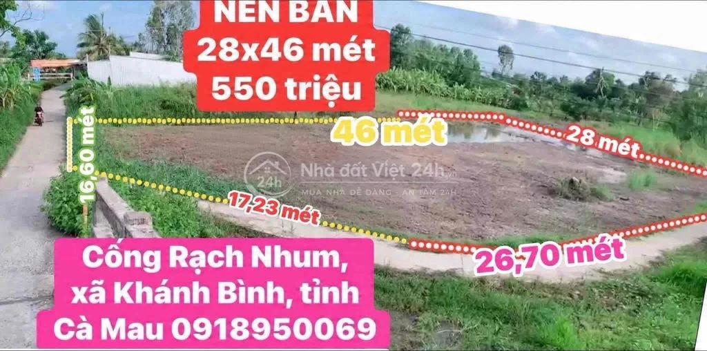 BÁN ĐẤT NỀN 2 mặt tiền lộ tuyến Sông Đốc - Cà Mau