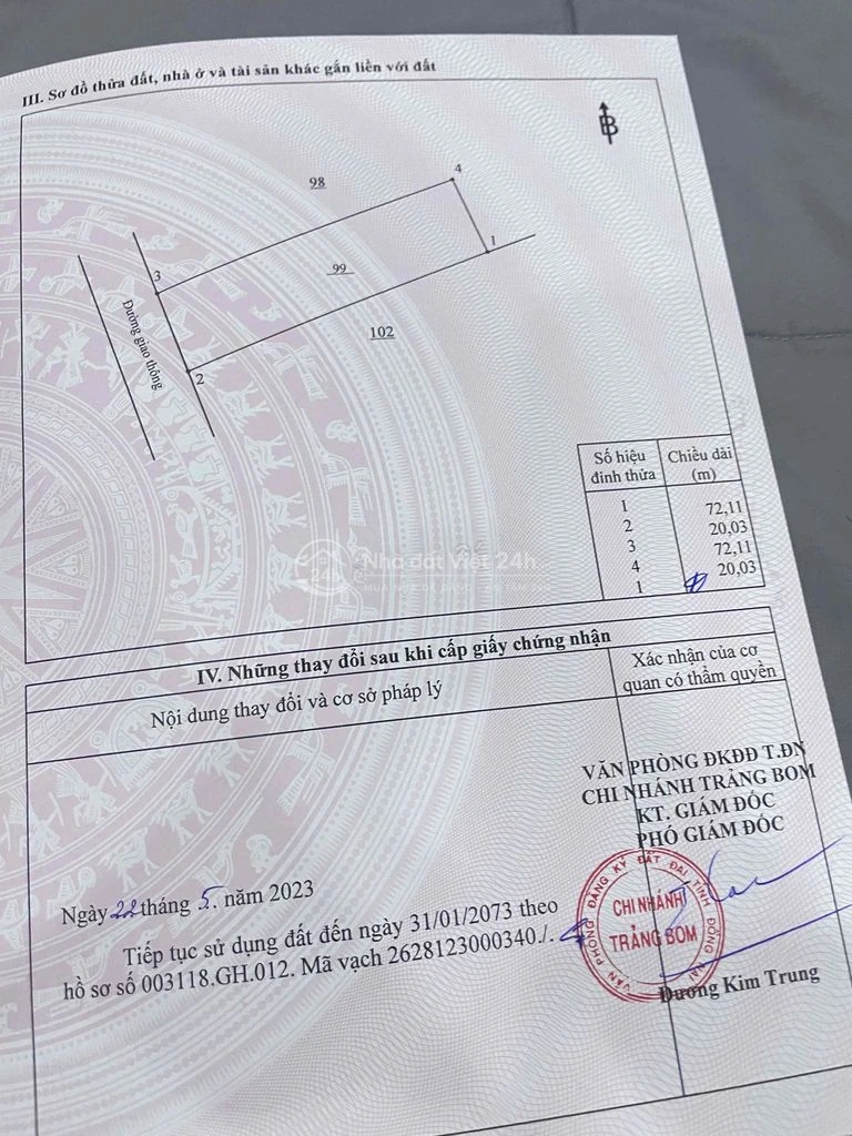 Đất 5x20m (100m²), sổ đồng sở hữu, 2 mặt tiền, đất nông nghiệp.
