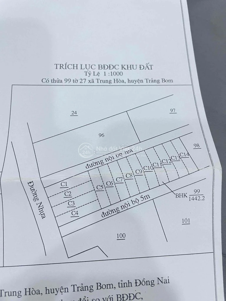 Đất 5x20m (100m²), sổ đồng sở hữu, 2 mặt tiền, đất nông nghiệp.
