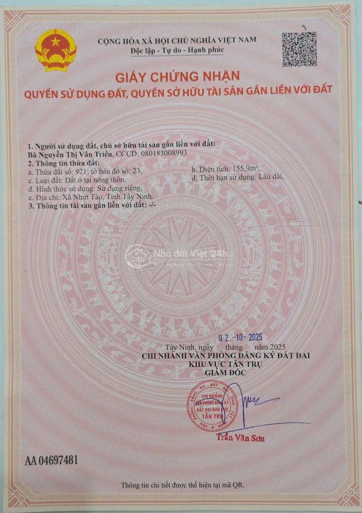 đất thổ cư 100% tại Lạc Tấn, Tân Trụ, Long An