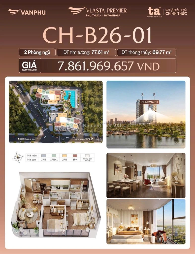 Căn 2PN2WC 78m2 view sông đường Đào Trí,quận 7 cách Phú Mỹ Hưng 5 phút