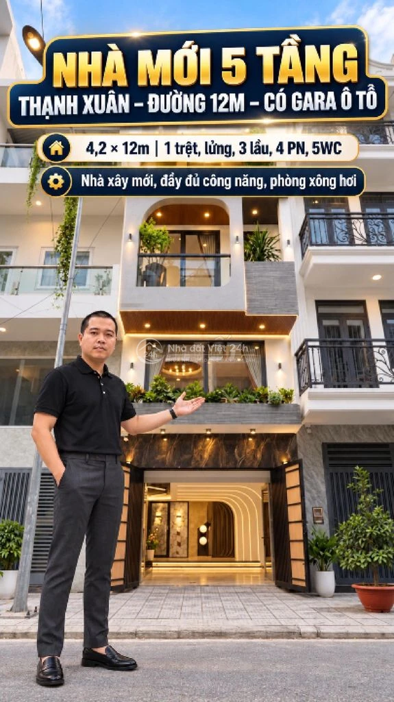 NHÀ MỚI 5 TẦNG THẠNH XUÂN – ĐƯỜNG 12M – CÓ GARA Ô TÔ